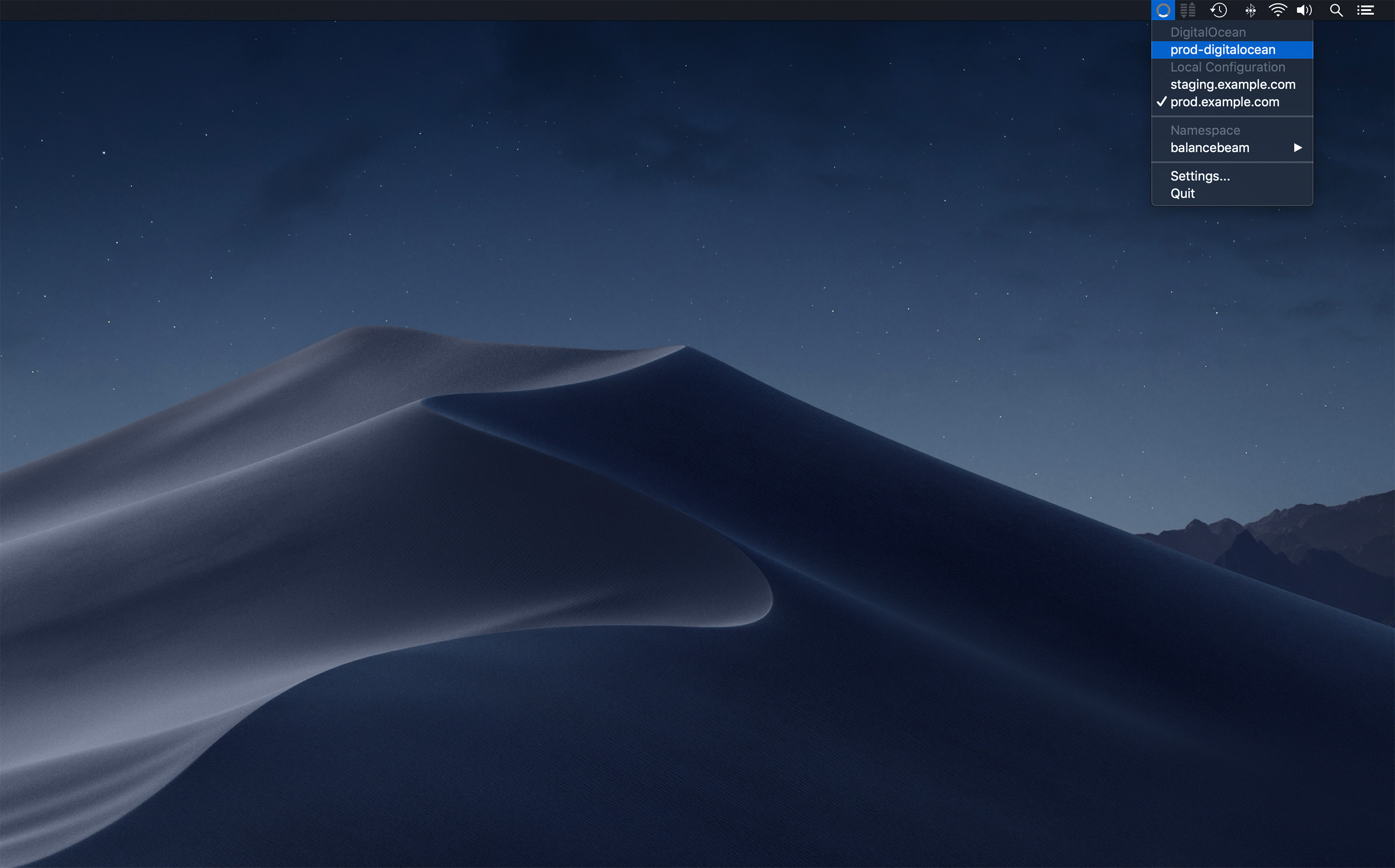 Clusterverse app in the macOS menu bar